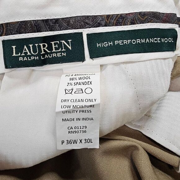 Lauren Ralph Lauren Mens 36x30 Wool Flat-Front Performance Pants - Picture 4 of 12